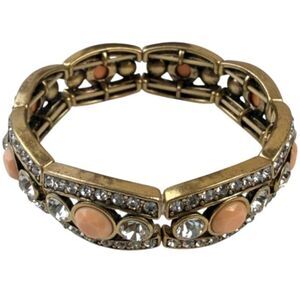 J.Crew Deco Crystal Light Orange Coral Cabochon Stretch Bangle Bracelet Jewelry